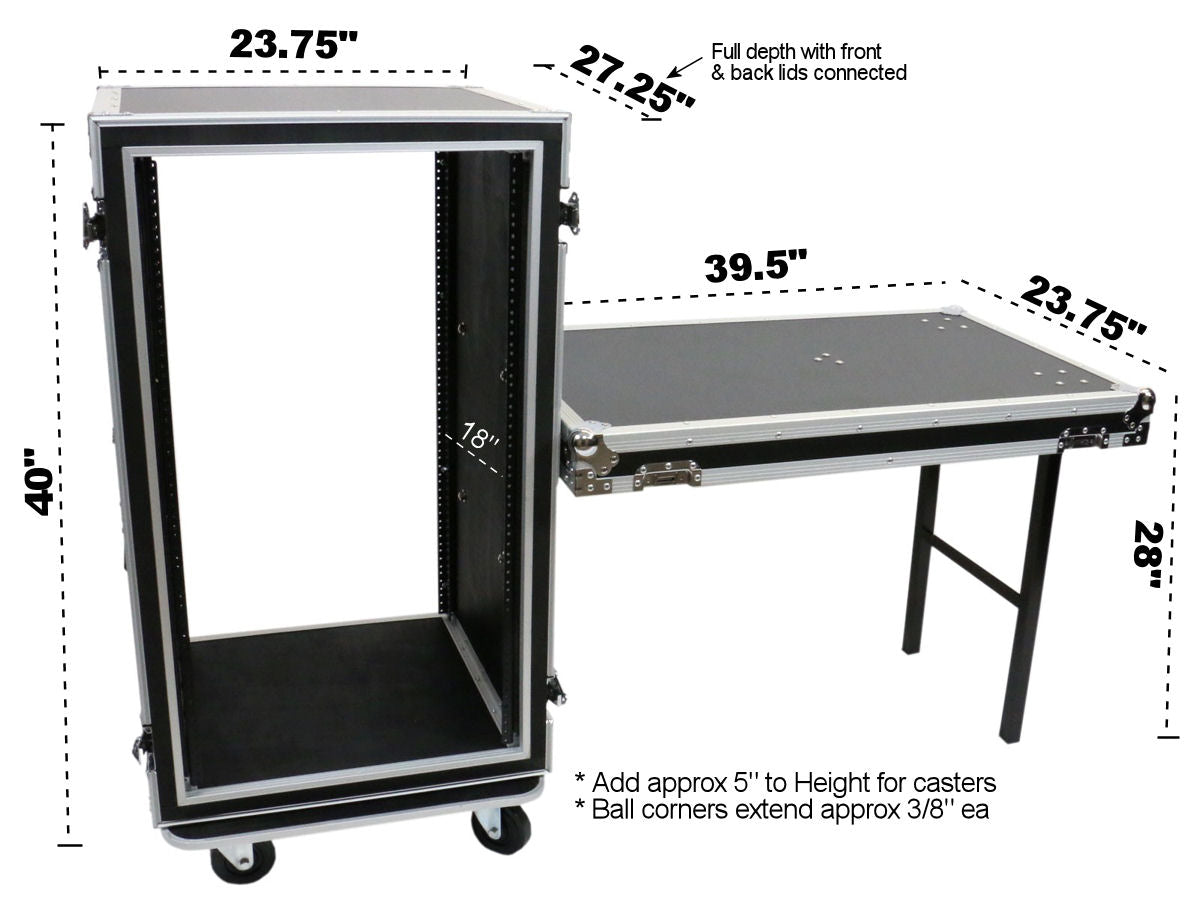OSP SC20U-20SL 20 Space ATA Amp Rack w/Casters and Attached Utility Table