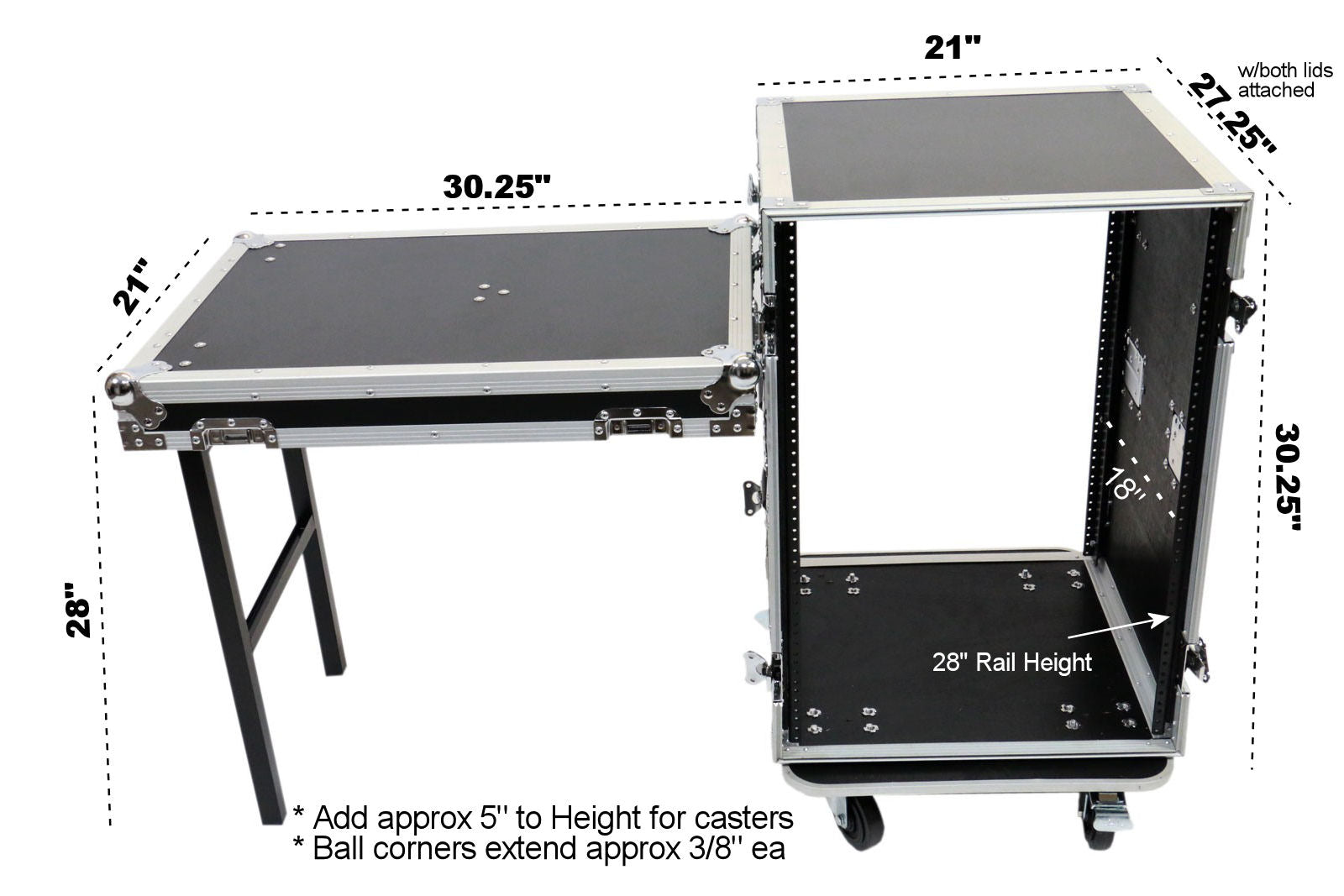OSP RC16U-20SL 16 Space ATA Amp Rack w/Casters and Attached Utility Ta ...